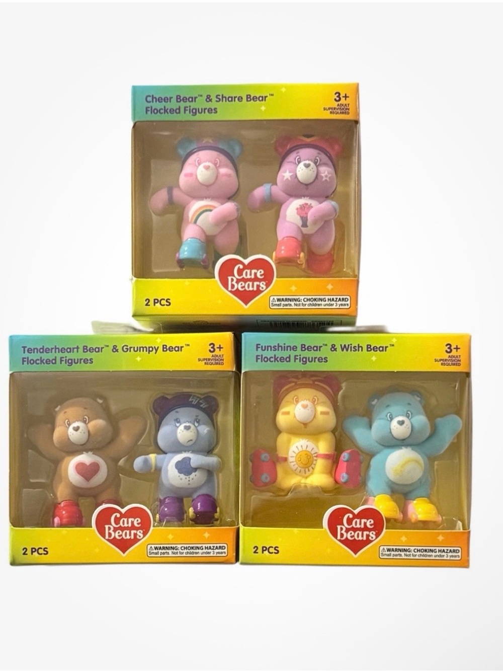 Care Bears Flocked Figures Lot of 3 Packs (6 Toys Total) New